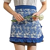 Floosum Waist Apron for women - Lovely Half Apron Cotton Lace Embroidered Server Waitress Apron Short Apron for Womens Girls
