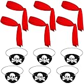 12 PCS Halloween Pirate Party Supplies Include 6 Red Pirate Head Bandana Tie Headband Sports Headwear Tie 6 Black Felt Captain Eye Patches Skull Crossbones Costume Accessories for Party Stage Cosplay
