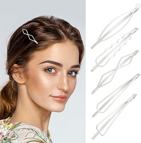Geometric Hair Pins Silver Barrettes For Women Girls Pearl Bobby