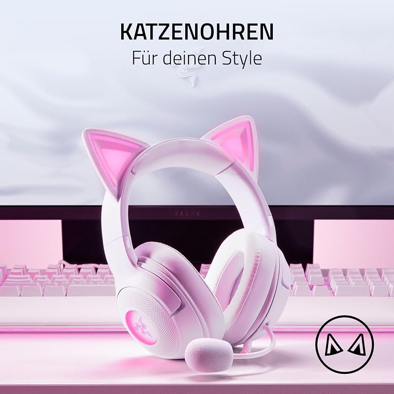 Kraken Kitty V2 - Kabelgebundenes RGB-Headset mit Kitty Ohren für Gaming und Streaming (325 g, Triforce 40 mm Treiber, HyperClear Cardioid Mic, Surround Sound) Weiß