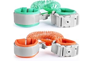 BETERTEK Anti Lost Wrist Link with Key Unlock 2 Pack (4.92ft Green+8.2ft Orange) Toddler Wrist Leash for Kids Child Safety Harness with Reflective Strip