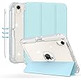 Sevrok iPad Mini 6 Case 8.3 Inch 2021, iPad Mini 7 (A17 Pro) 2024 Case - Clear Smart Slim-Fit Glitter Sparkly with Apple Pencil Pairing & Charging Holder -Folio Stand Shiny Leather Cover (Blue)