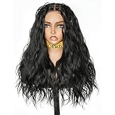 uBraids 24" HD Full Lace Glueless Boho Box Braided Wig for Black Women-1B | Pre-Plucked Human Hair Baby Hair, Synthetic Fiber, Human Hair, Loose Body Wave Curls, Secure Drawstring, Daily &amp; Event Wear