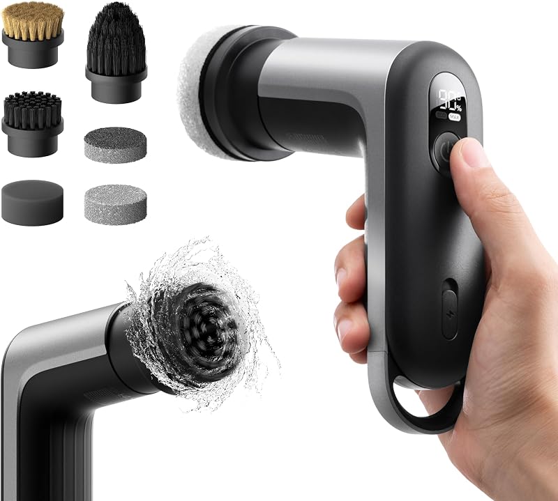 Grip™ Cepillo Eléctrico de Limpieza Hogar, IPX7 Impermeable, Cepillo Limpieza Eléctrico Ligero (0.29 kg) con 6 Cabezales, para Limpieza de Cocina, Vajilla, Encimera, Parrilla, Placa, Baldosas