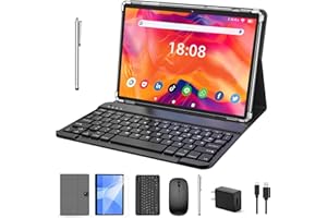 RLIYOLIY Tablet with Keyboard, 2 in 1 Tablet, 6GB+128GB, 1TB Expand, Android 13 Tablet, 10 inch Tablet with Case, Mouse, Stylus, 8000mAh Battery, 2.4G/5G WiFi, GPS, Google Certified Tablet PC