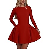 YMDUCH Women's Elegant Long Sleeve Crew Neck Backless A-line Mini Party Prom Dress