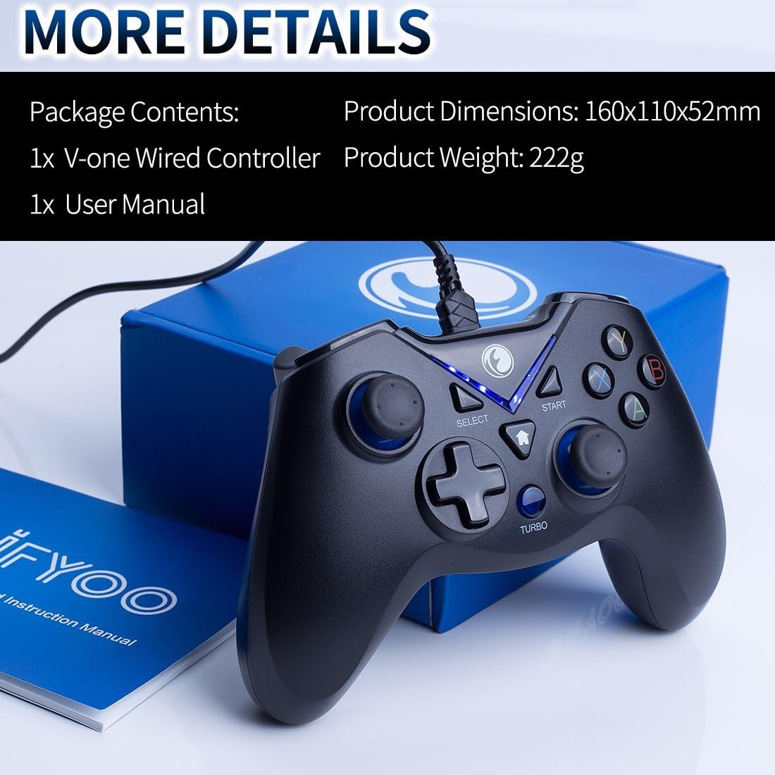 IFYOO ZD V-one Wired Gaming Controller USB Gamepad Joystick for PC(Windows XP/7/8/10) & Playstation 3 & Android & Steam (V-one[Black&Blue]): Computers & Accessories