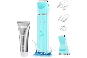 SANYUNE Bikini Trimmer for Women, 2 in 1 Electric Women Pubic Hair Trimmer, Portable Ladies Shaver with 2 Trimmer Heads Waterproof Wet and Dry Use Includes 2 Oz Skin Smoothing Shaving Gel