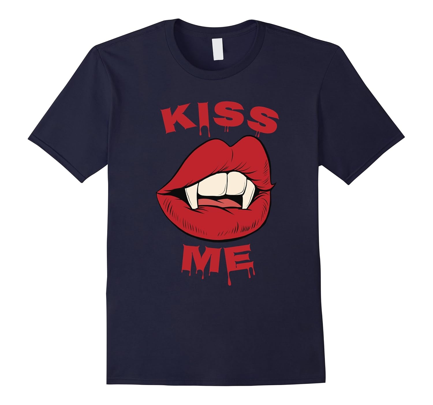 Scary Vampire Halloween Costume Shirt - KISS ME Lips & Teeth-Rose