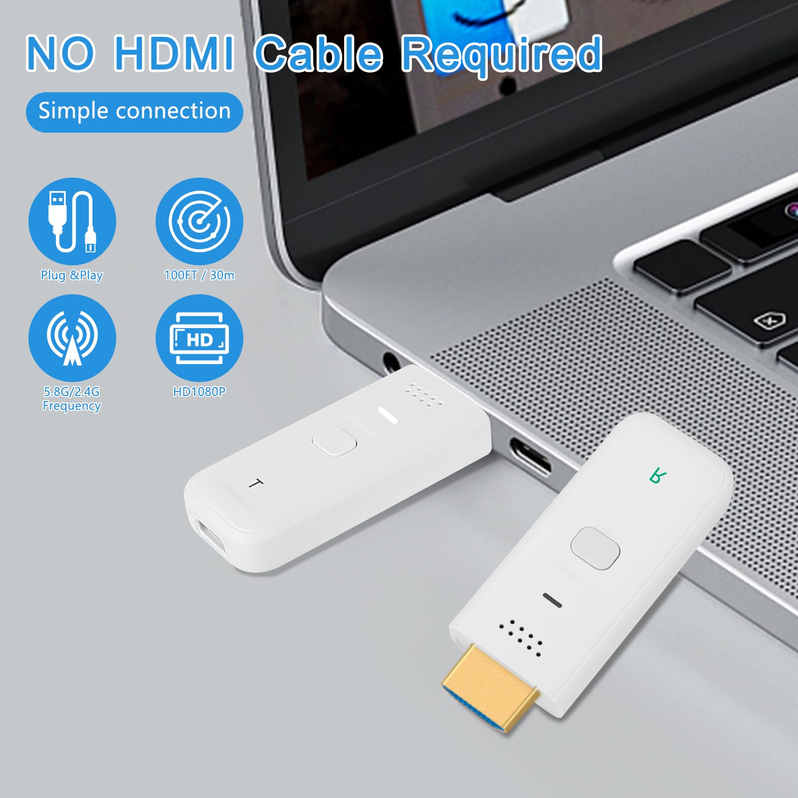 Wireless HDMI Transmitter and Receiver - 4K 60Hz Ultra HD 100ft Range?Zero Latency?Plug & Play Portable HDMI 2.0 Support 2.4/5.8Ghz, for Laptop/Pc/Tv Box/Camera/Projector (White)