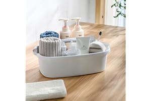ZEDACY Large Cleaning Supplies Caddy/Supply Organizer with Handle/Portable Shower Basket/Plastic Bucket Tool Storage for Bathroom/Garden/Kitchen/Bedroom/College Dorm (White)