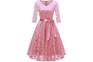 Womens Lace Formal Dresses A-Line Half Sleeve Wedding Guest Dress Elegant V Neck Party Cocktail Midi Prom Gown