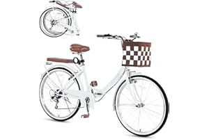 SAHISTCT 24/26 Inch Folding Beach Cruiser Bike for Women,7 Speed Hybird Commute Bicycles,Womens Bicycle with Basket for Adults, Dual V-Brake and Adjustable Seat