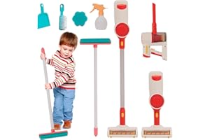 JOMIFIN Vacuum Cleaner Toy for Toddler with Real Suction Function, Realistic Role-Play Cordless Vacuum Toy with Music, Kids Interactive Toy Cleaning Tool Set for Boys Girls