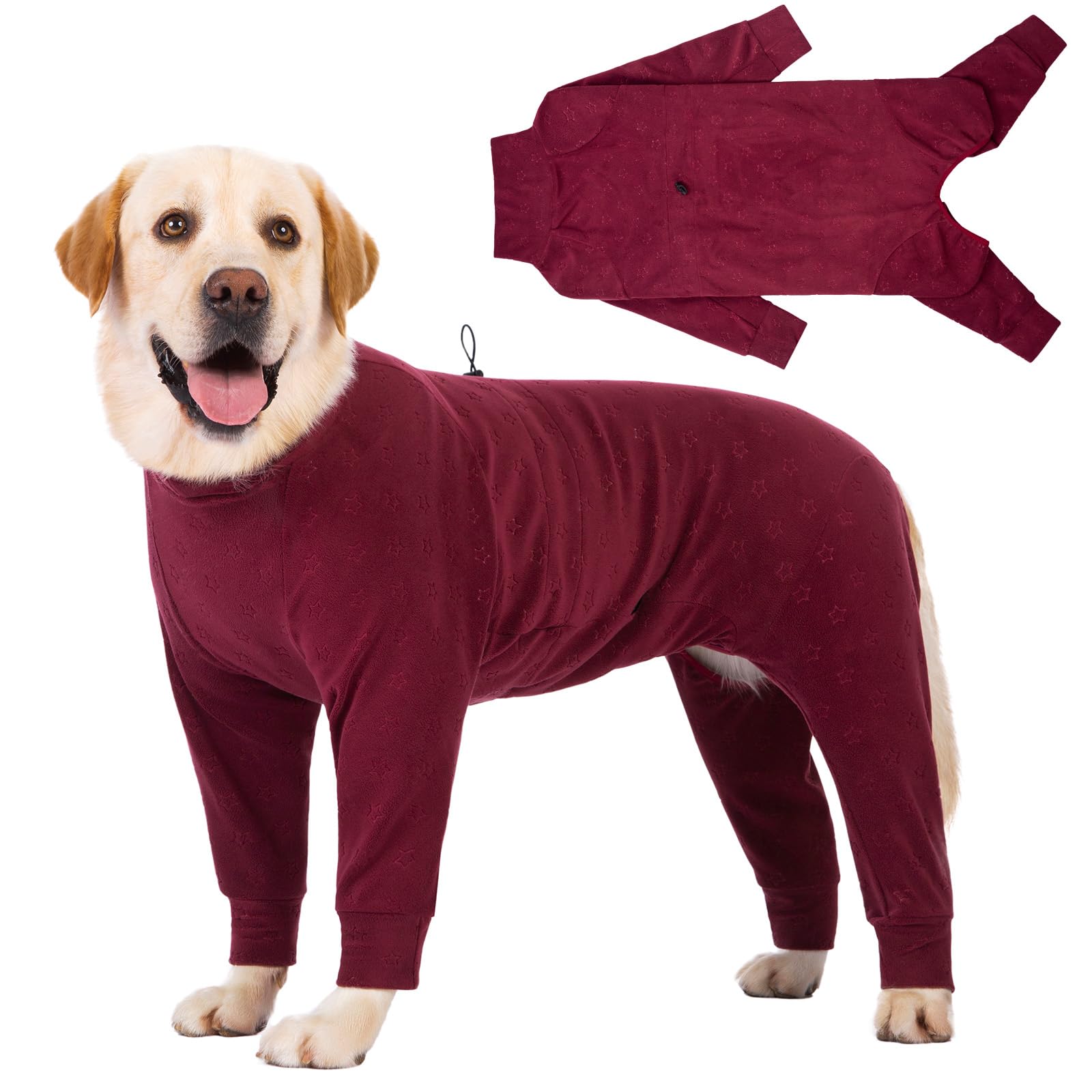 Cyponpy Embossing Dog Fleece Coat With Legs - Warm Winter Jumper for Medium Large Dogs, Full Body Pajamas, Stretchy Pullover Sweater, Long Sleeve Jacket