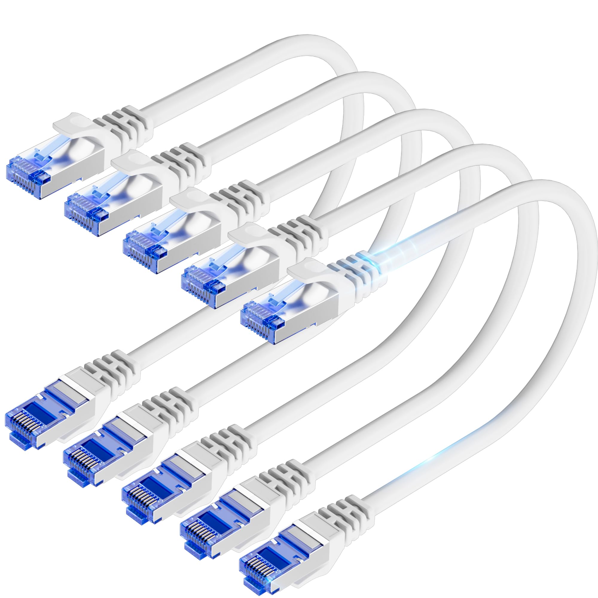 Photo 1 of Cat6A Ethernet Cable Shielded 10Gbps 1 ft (5 Pack), Slim Shielded (F/UTP) Ethernet Cable Cat 6, Flexible 28AWG Bare Copper Cat6 Cable, Space-saving Cat 6a Network Cable for Server, Data Center, White