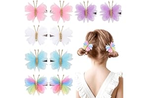 Oaoleer Hair Clips, 10PCS Mini Butterfly Hair Barrettes, 2" Tulle Mesh, Colorful Butterfly Hair Accessories for Baby Girls Women Halloween Cosplaying Party Decor