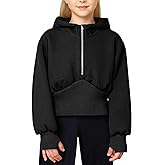 Simplee kids Girls Sweatshirt Half Zip up Hoodies (5-14T) Cropped Hoodie Black White Sweatshirts with Long Sleeve/Thumb Hole