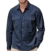 TUNEVUSE Mens Western Shirt Casual Long Sleeve Button Down Shirts Regular Fit Button Up Work Shirts with Two Pockets Cotton