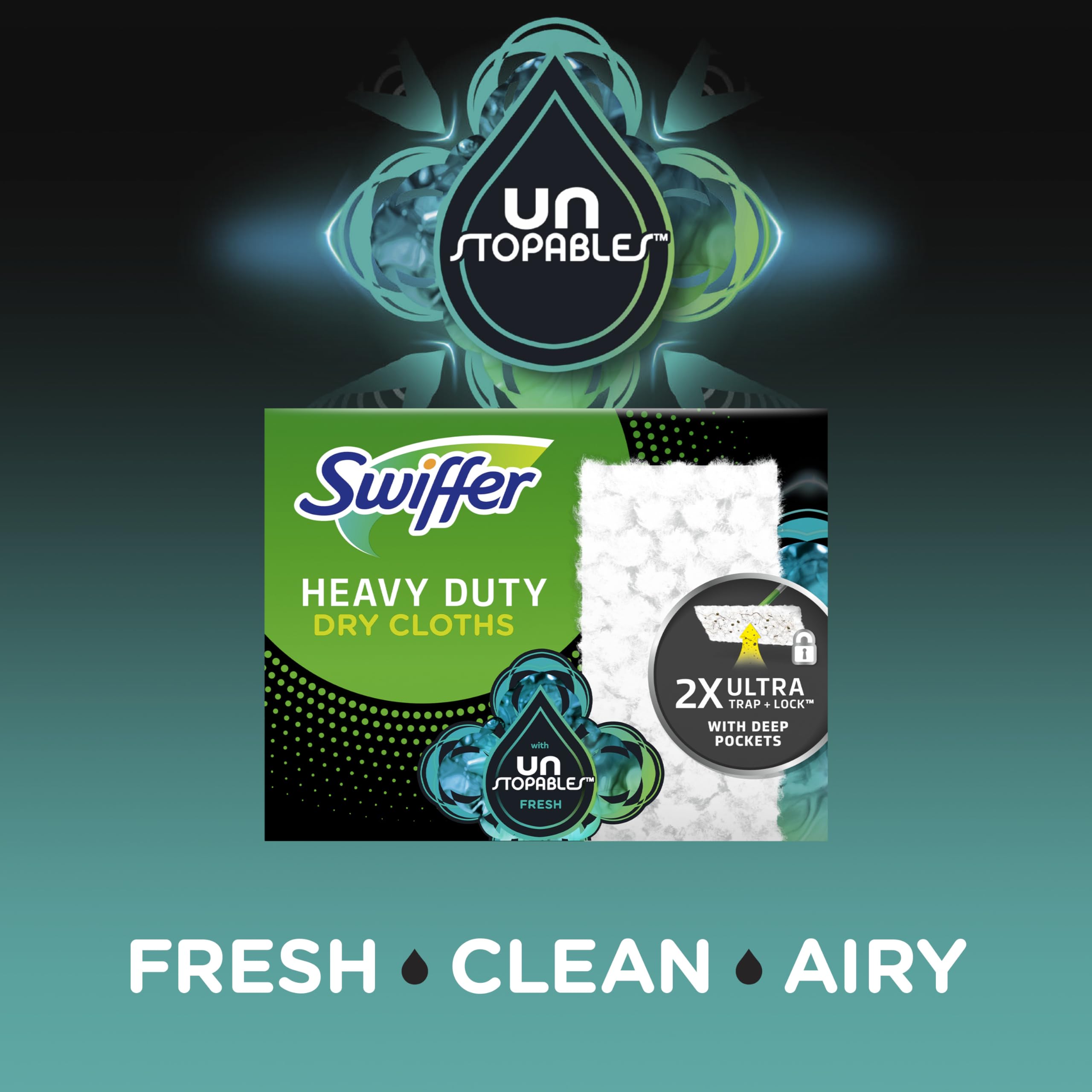 Swiffer Sweeper Heavy Duty Dry Multi-Surface Cloth Refills for Floor Sweeping and Cleaning, Unstopables Fresh Scent, 20 Count