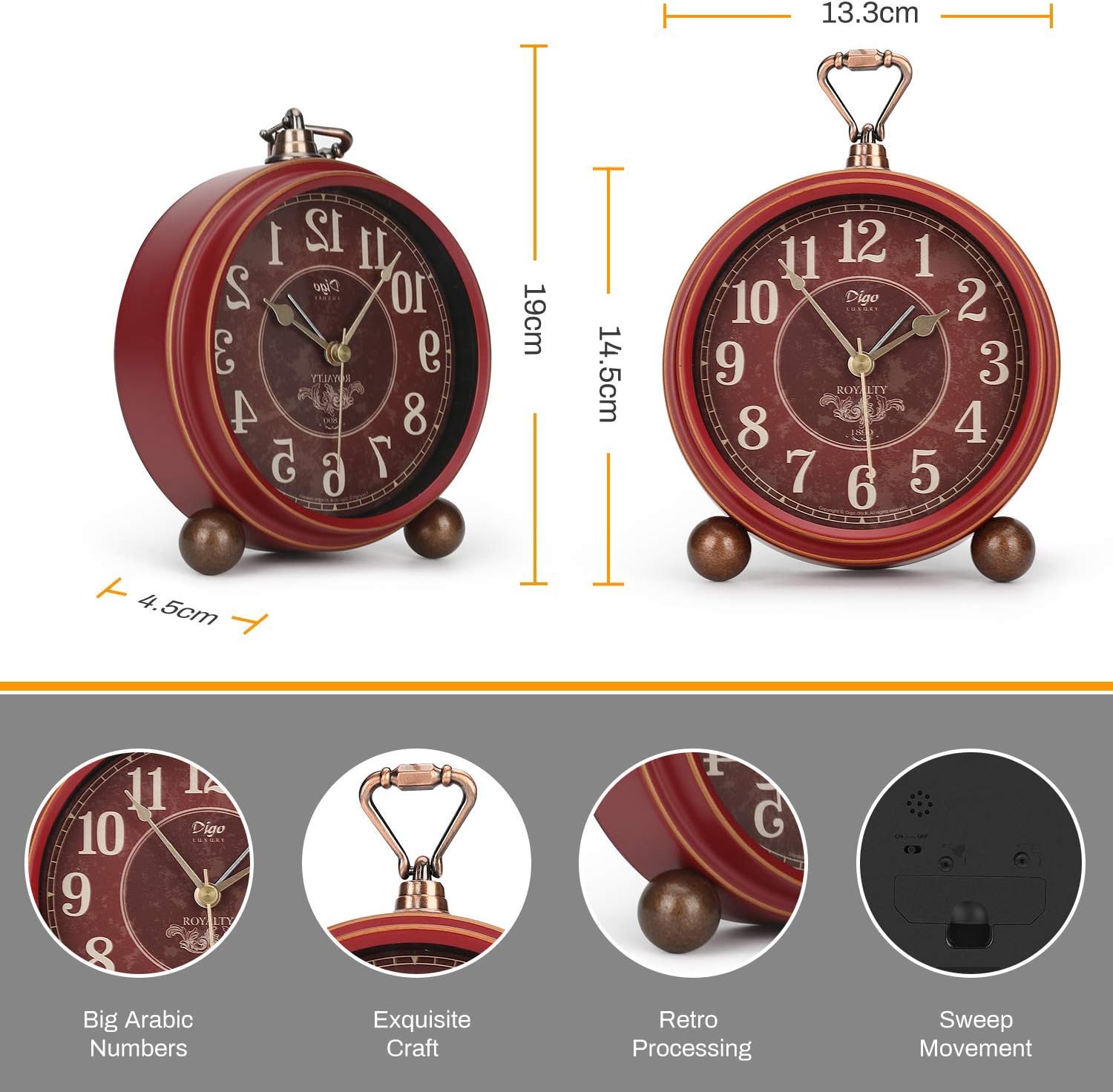 Amazon Com Number One Classic Retro Alarm Clock Red Vintage Non Ticking Table Desk Small Alarm Clock Battery Operated Silent Quartz Movement Hd Glass For Bedroom Living Room Indoor Decoration Home Kitchen