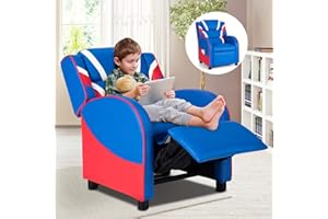ReunionG Kids Recliner Sofa, Children Leather Armchair Couch w/Footrest, Headrest, Gaming Reclining Chair for Living Room Nursery, Birthday Xmas Gift for Boys Girls Toddlers Reading Relaxing (Blue)