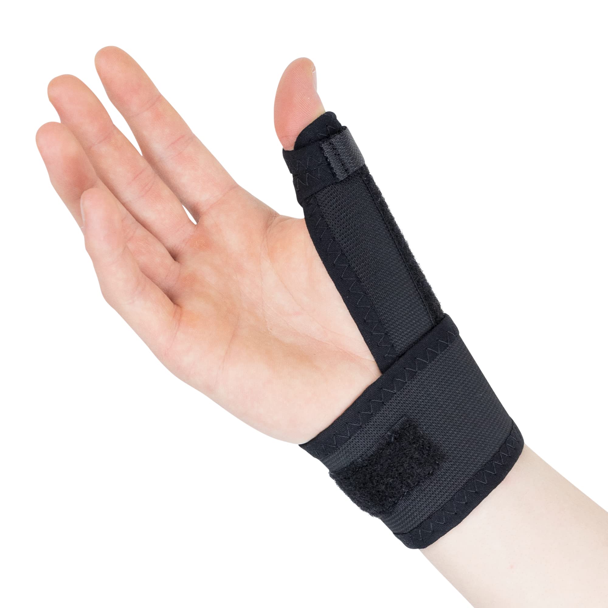 Actesso Elasticated Thumb Support Brace - Ideal for Thumb Pain Relief from Sprains, Tendonitis or Fractures (Black, Left Hand, Universal)