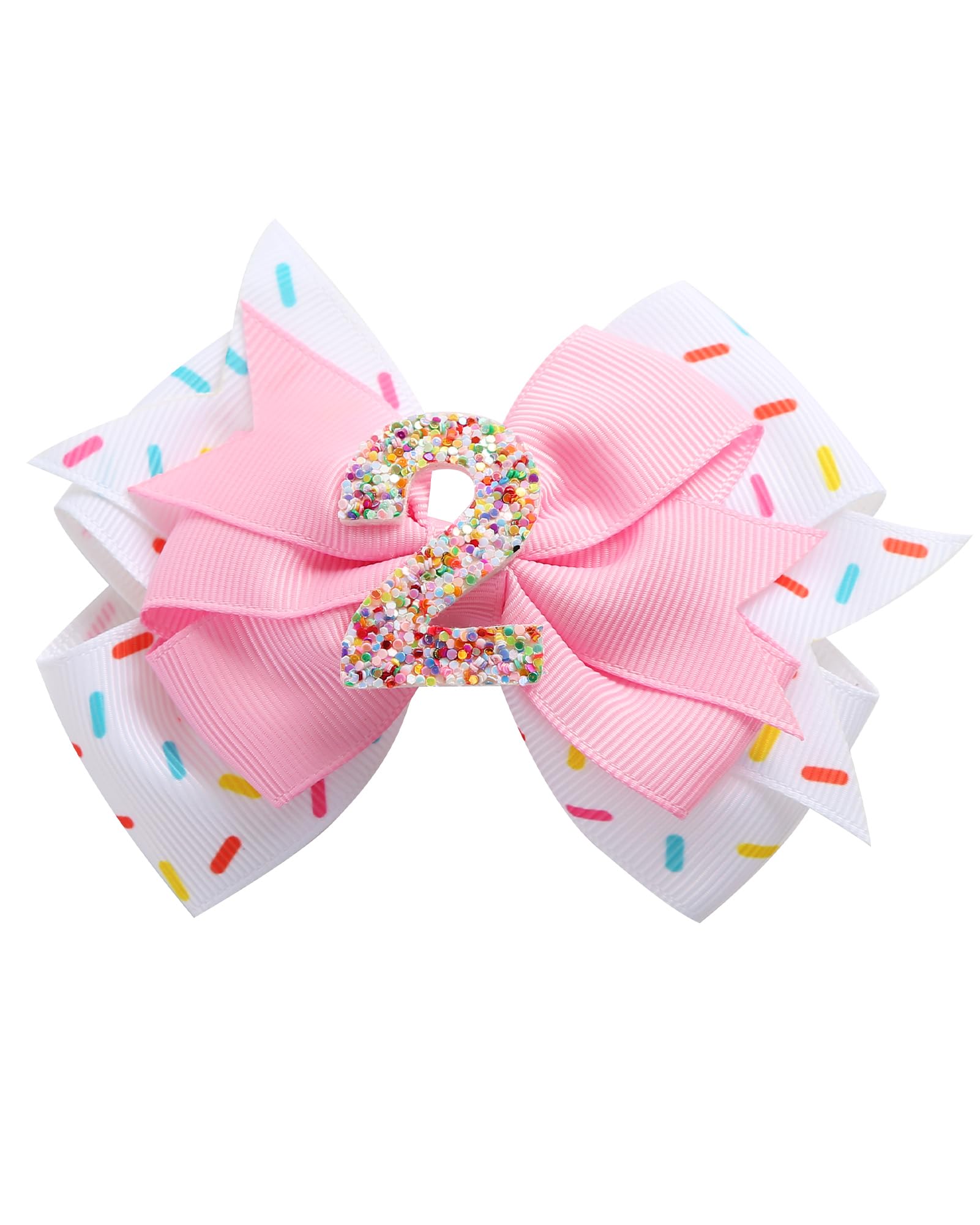 Photo 1 of Birthday Hair Bow for Baby Girls 1 2 3 4 5 6 Years Sprinkle Decorations Confetti Ice Cream Party Pink Hair Accessories for 2nd Birthday