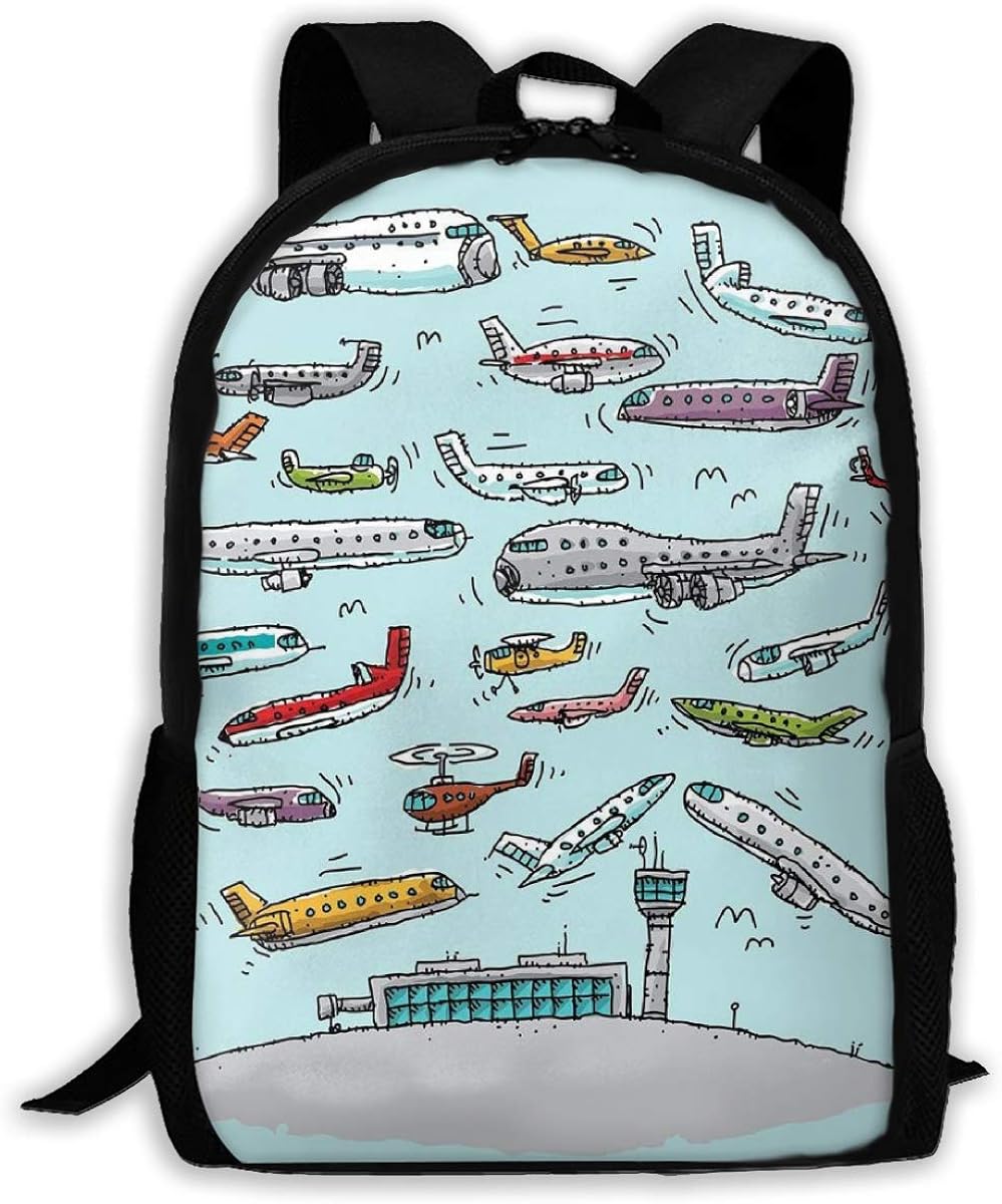 XTGOO Cartoon Airplane Print Adult Backpack Travel Backpack