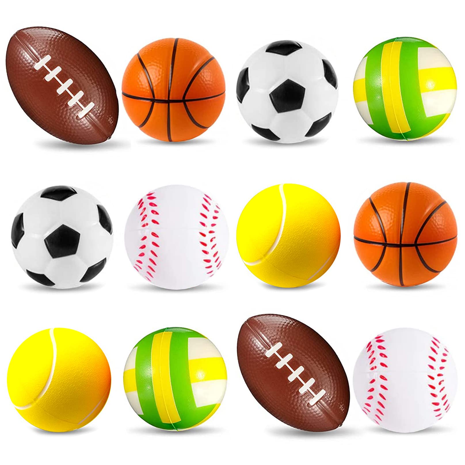 POTWPOT Soft Balls for Kids(Mini, 6.3 cm) | 12 Pack Sponge Foam Football Basketball Tennis Baseball Rugby and Volleyball, Sports Squeeze Toys, Play Game or Relieve Stress