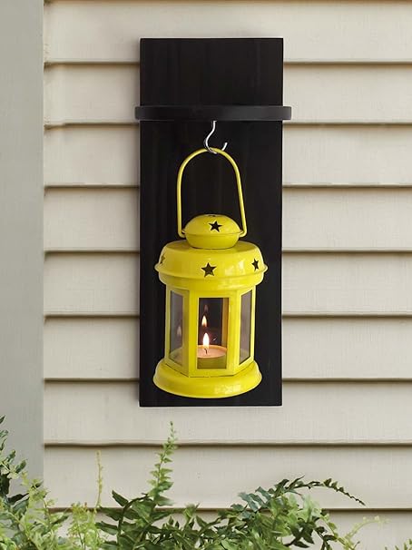 Tied Ribbons Lantern Decoration With Wooden Shelve