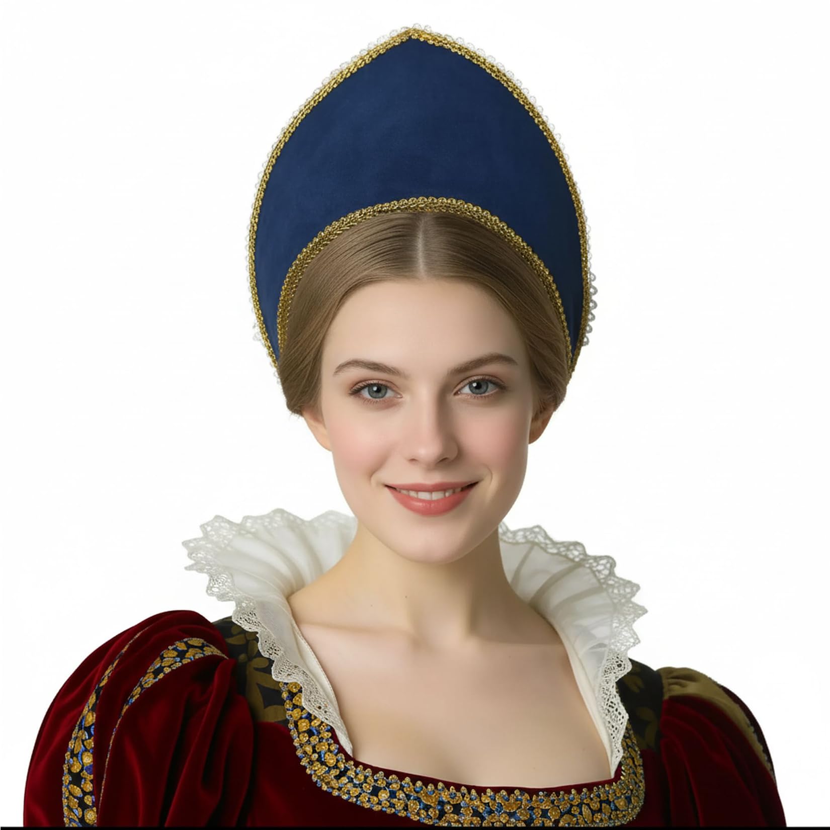 BPURB Women's Tudor Headband Renaissance Anne Boleyn Hat Elizabethan Headwear Halloween Costumes (Height：11.5cm/4.53 inch)