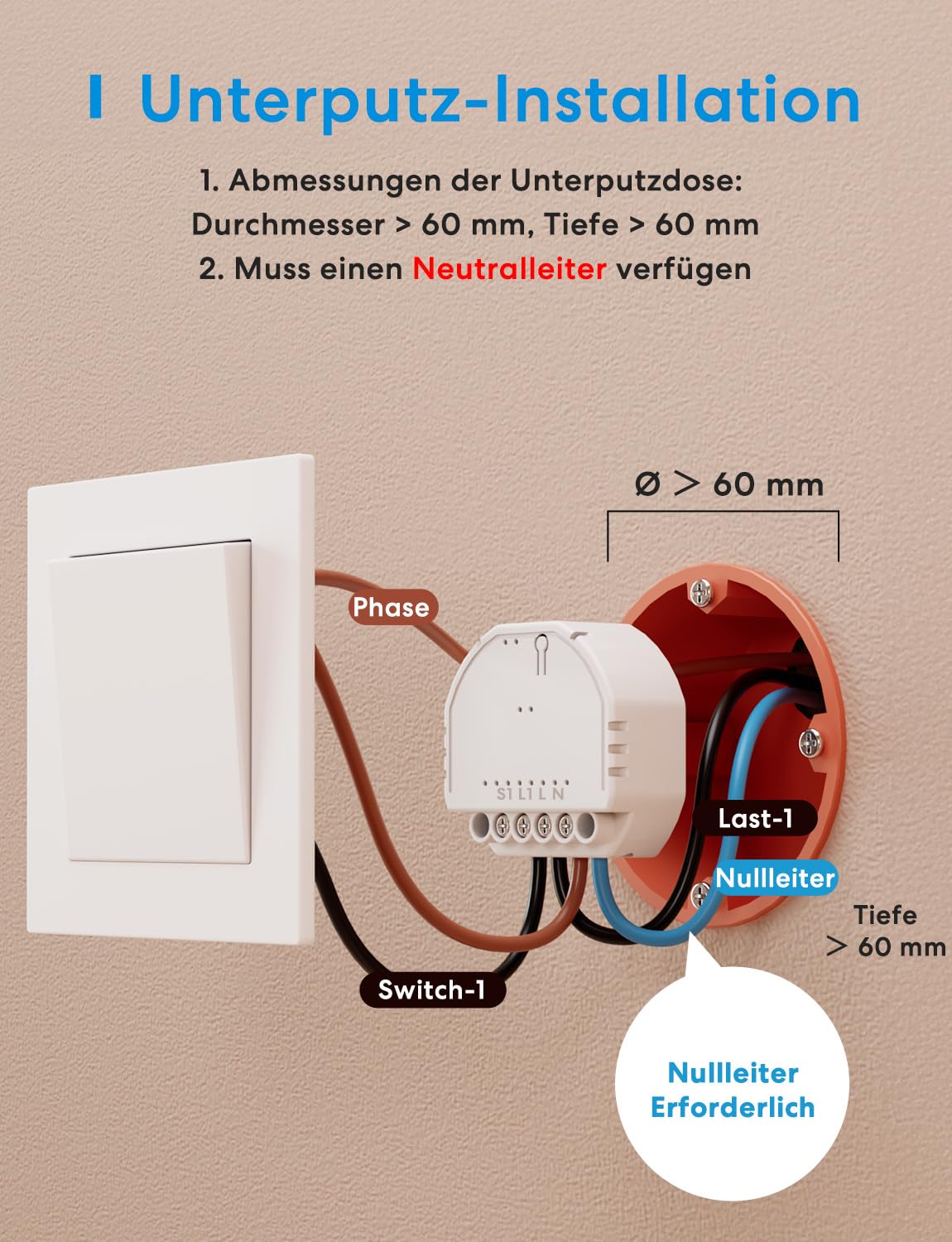 Meross MSS815 - Matter WLAN Schalter Unterputz | 10A & 1 Kanal | Neutral Erforderlich | Lichtsteuerung, Energieverbrauch & Zeitschaltuhr | Kompatibel mit HomeKit, Alexa, Google Home und Home Assistant 3