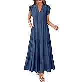 ANRABESS Womens Summer Casual Maxi Dress V Neck Ruffle Sleeve Long Dresses Fashion Flowy Tiered Boho Beach Vacation Sundress