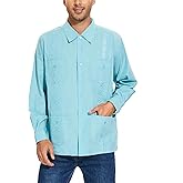 MAXJON Mens Shirts Long Sleeve Guayabera Shirts for Men Cuban Shirts