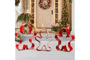 Tandefio 3 Pcs Large Gingerbread Cookie Cutter Wall Sign Christmas Stainless Steel Oversized Red Gingerbread Men Cookie Cutte