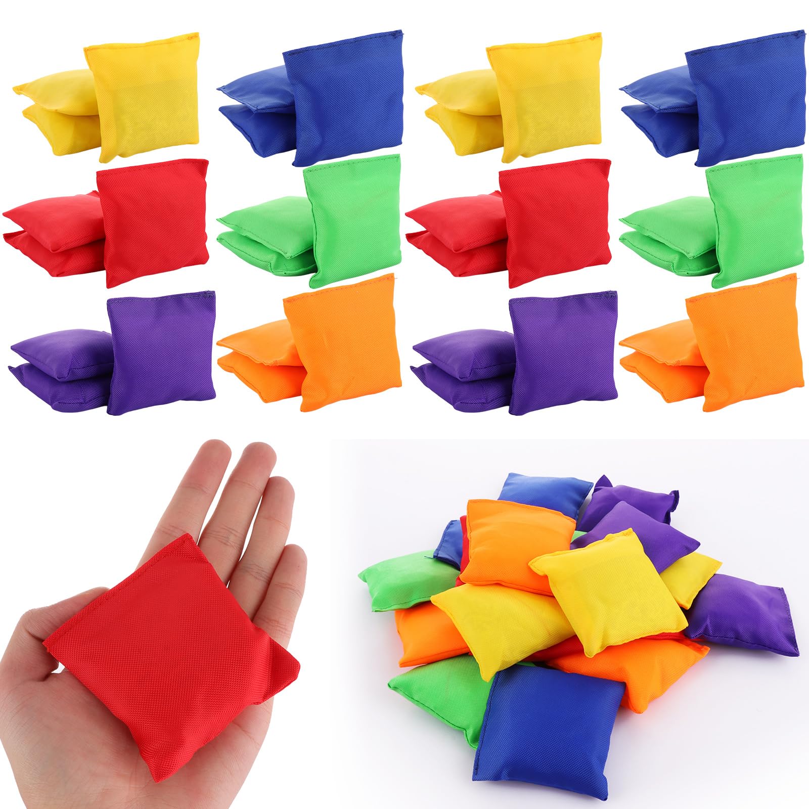 APACALI 36PCS Bean Bags Throwing, 7 x 7cm Small Bean Bag, Colorful Bean Bags Throwing for Fun Sports Outdoor Family Games, 6 Colours