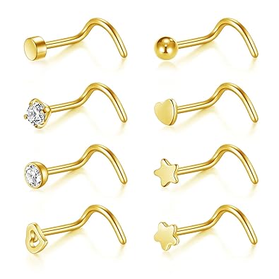 Briana Williams 20g Stainless Steel Nose Rings Studs Screw 2mm Cz Nose Screw Studs Nose Piercing Jewelry
