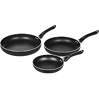 Amazon Basics 3-Piece Non-Stick Frying Pan Set - 8 Inch, 10 Inch, and 12 Inch, Black