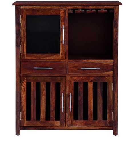 Solid Wood [ Sheesham Wood ] Home Bar Furniture Bar Cabinet in Honey Oak Finish by Made Wood