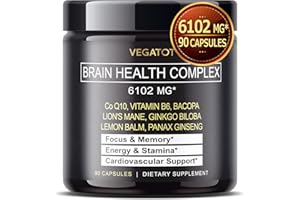 VEGATOT Brain Booster 6,102MG *USA Made and Tested* Brain Health Complex Supplement Concentrated Extract with CoQ-10 VIT B6 Lion's Mane Ginkgo Biloba Lemon Balm Ginseng - Focus Memory Energy
