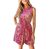 CUPSHE Women's Romper Boho Mock Neck Sleeveless Waist Tie Straight leg Outfit Casual Dressy
