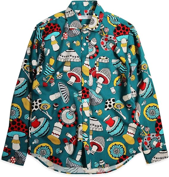 Amazon Vintage El 日本製 Vintage El きのこ柄 長袖シャツ メンズ 柄シャツ キノコ 派手 おしゃれ 11 4 グリーン L シャツ 通販