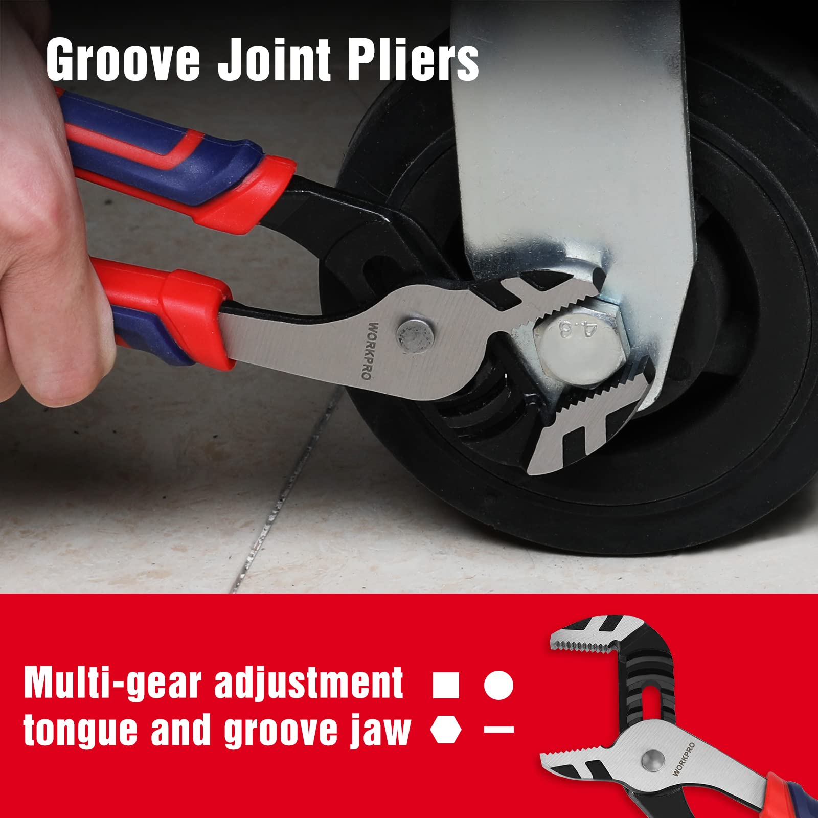 WORKPRO 4-Piece Pliers Set - Premium CR-V Construction Tool Set Including Long Nose, Diagonal Cutting, Groove Joint and Slip Joint Pliers - Red