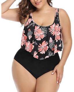Amazon Com Tutorutor Womens Plus Size Swimwear Peplum Tankini
