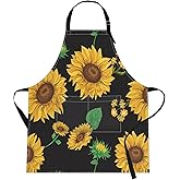 Britimes Apron Home Kitchen Cooking Baking Gardening for Women Men with Pockets Sunflowers Floral Flowers Leaf Vintage 32x28 inch
