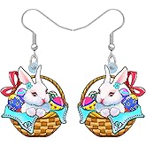 LONYOO Acrylic Easter Basket Eggs Bunny Earrings Dangle Drop Cute Rabbit Jewelry Easter Gifts for Women