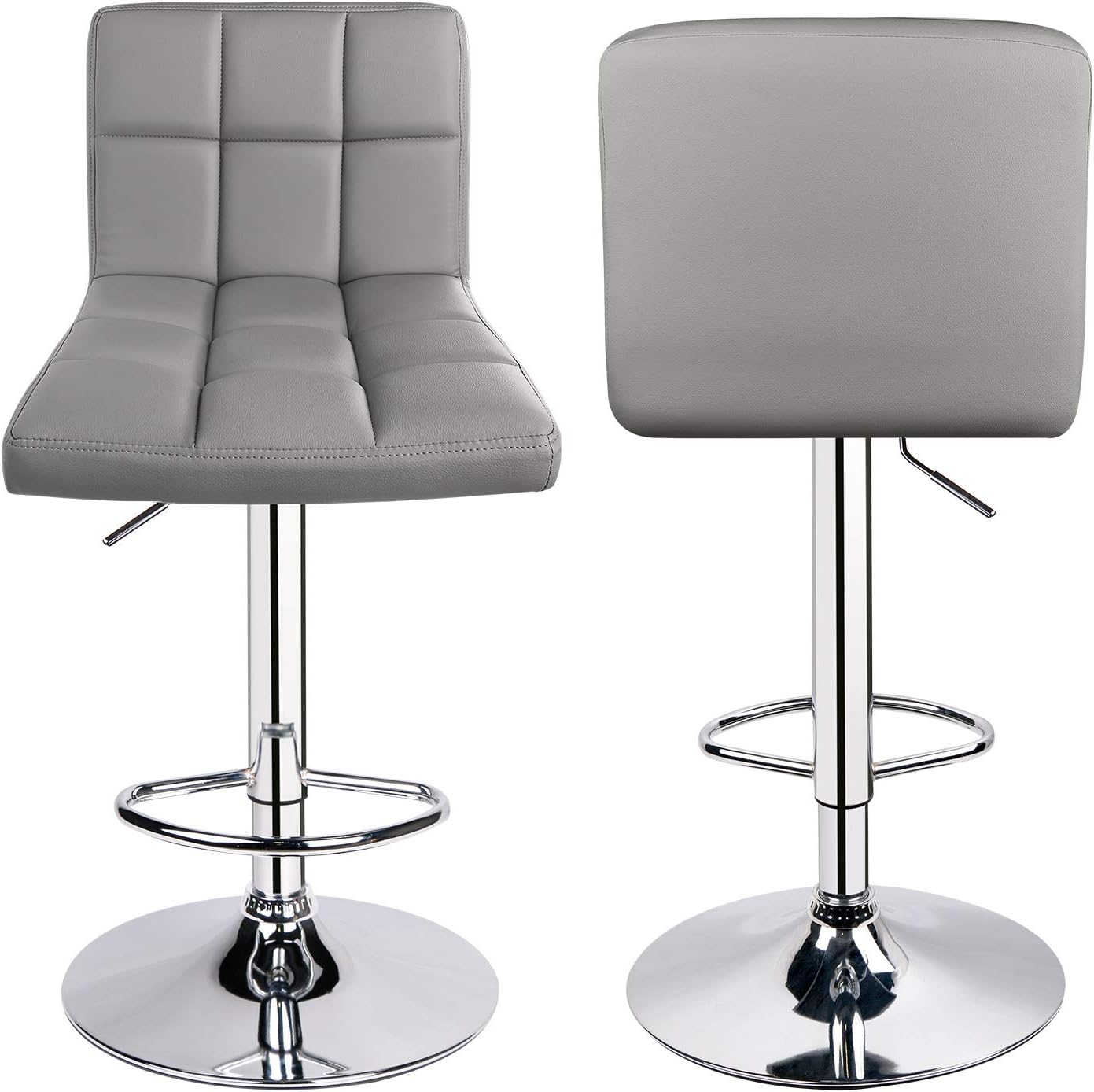 Leopard Bar Stools, Modern PU Leather Adjustable Swivel Bar Stool with Back (Light Grey): Kitchen & Dining