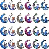 SUNNYCLUE 1 Box 42Pcs 7 Colors Crescent Moon Charms Bulk Metal Owl Charm Multi-Color Printed Alloy Halloween Owl Bird Animal Pendants for Jewelry Making Earrings Necklace DIY Crafting Accessories