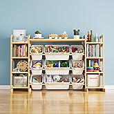 SpaceAid Large Toy Storage Organizer 9 Shelves 9 Bins, Toy Organizers Storage Bookshelf, Kids Bin Shelf Toys Box Bookcase for Bedroom Playroom Organization Room Decor, White